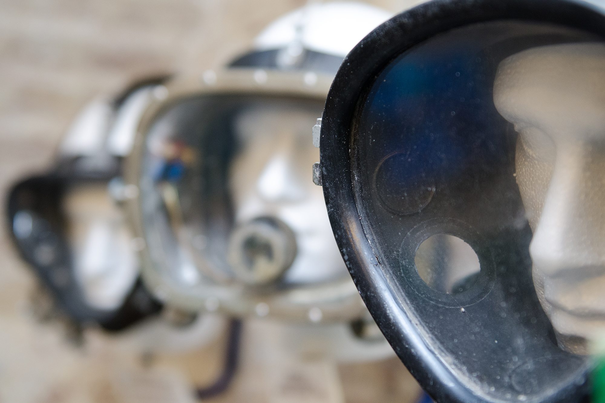 Close-up image of diving face masks