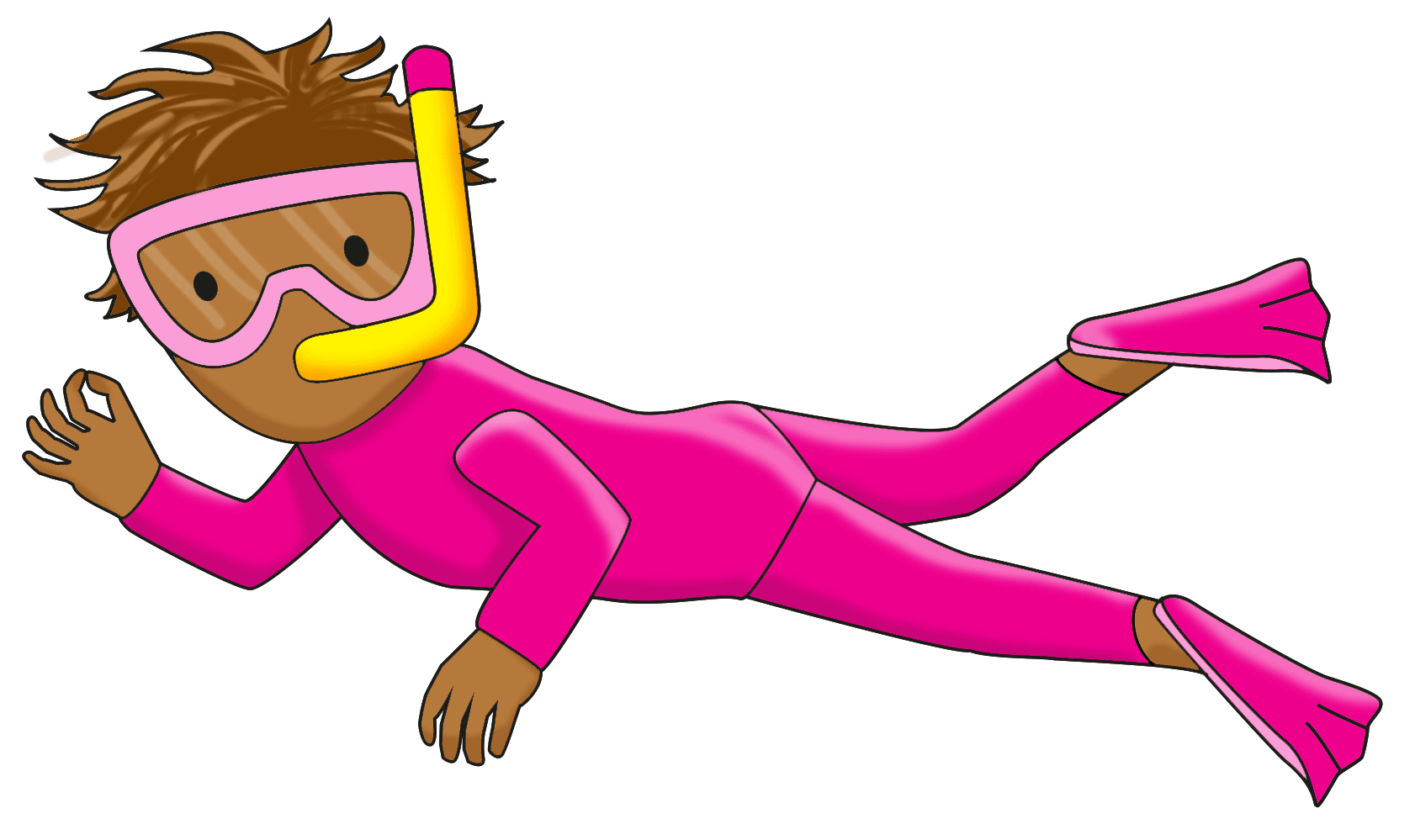 Cartoon illustration of a a baby diver in a pink wetsuit