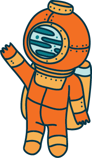 Cartoon illustration of a diver on the seabed