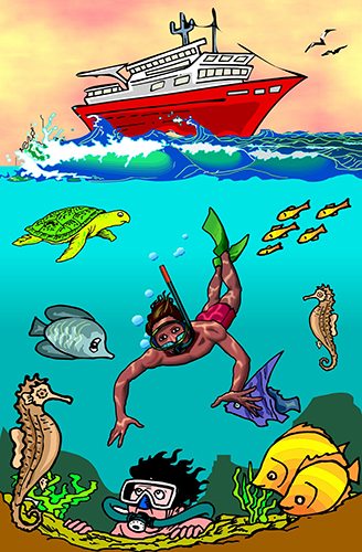 Cartoon of underwater seascape