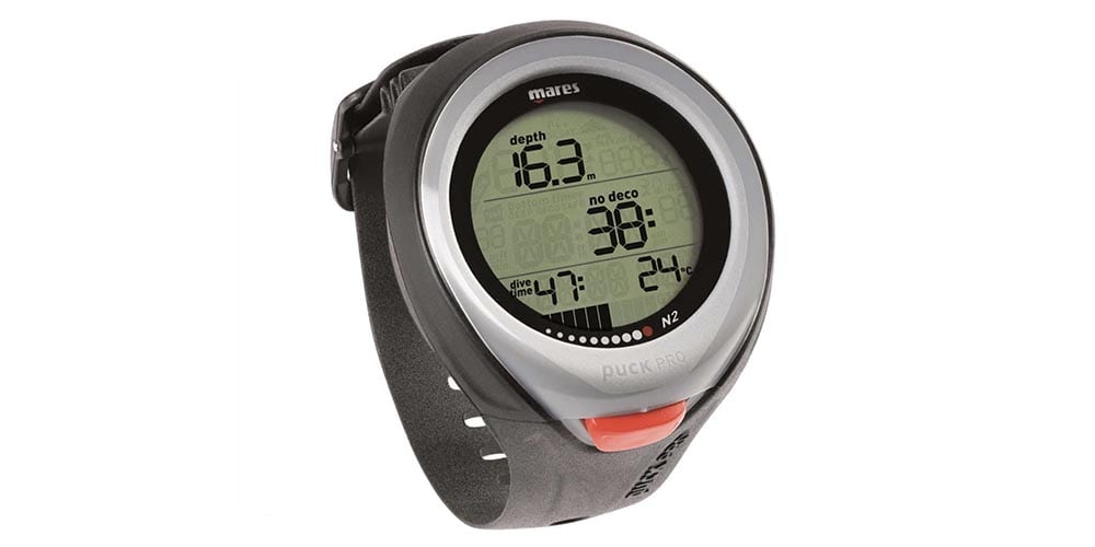 An object that looks like a digital watch with a black strap, grey face and royal blue bezel