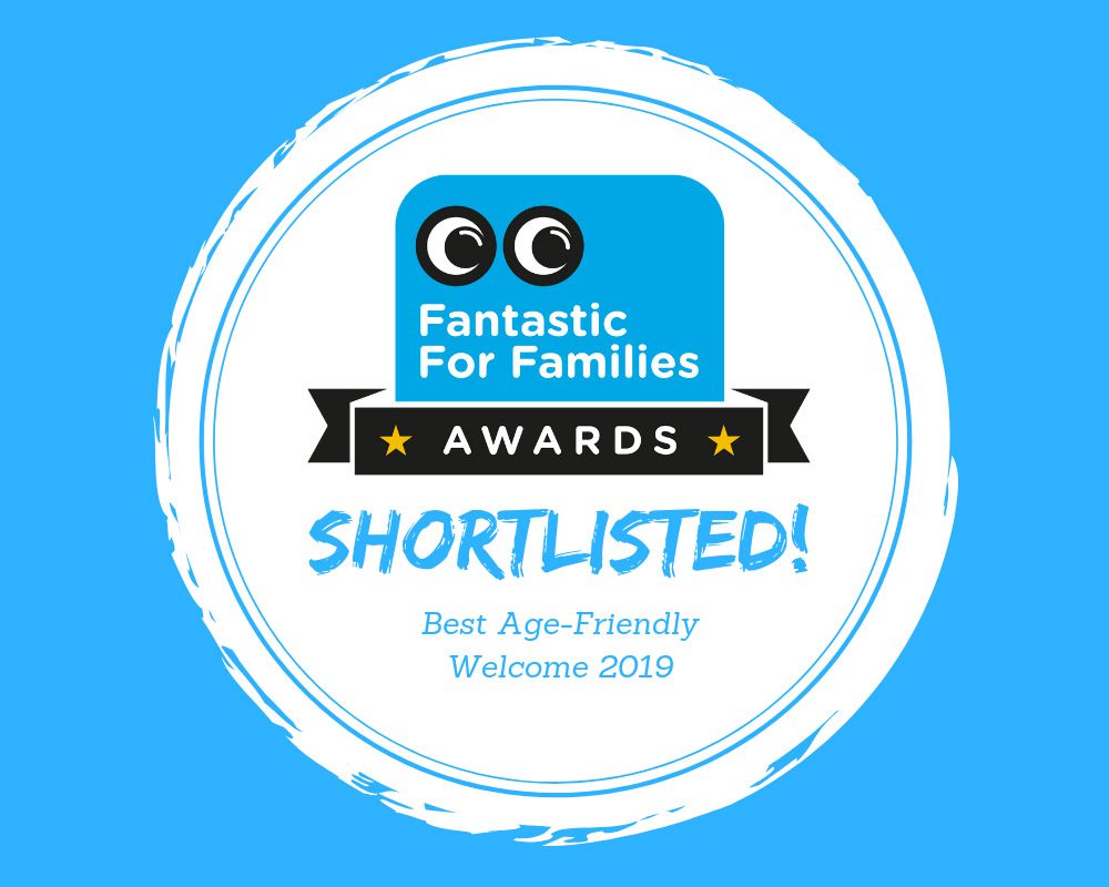 Fantastic for Families logo including a ribbon stating 'Awards. shortlisted' for Best Age-Friendly Welcome 2019
