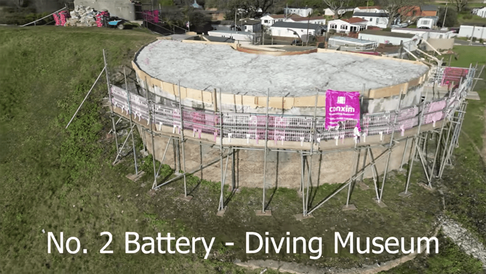 Aerial view of No. 2 Battery looking down on the western gun emplacement